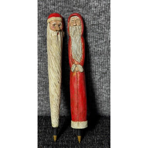 Wood Carved Santa - Long Skinny Pen Santa Claus Figurine